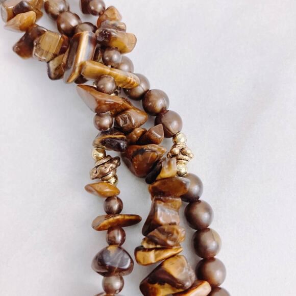 VTG Tiger's Eye Chip Bead Necklace Multi Strand 80s Gemstone Boho Jewelry 17" - Picture 7 of 11